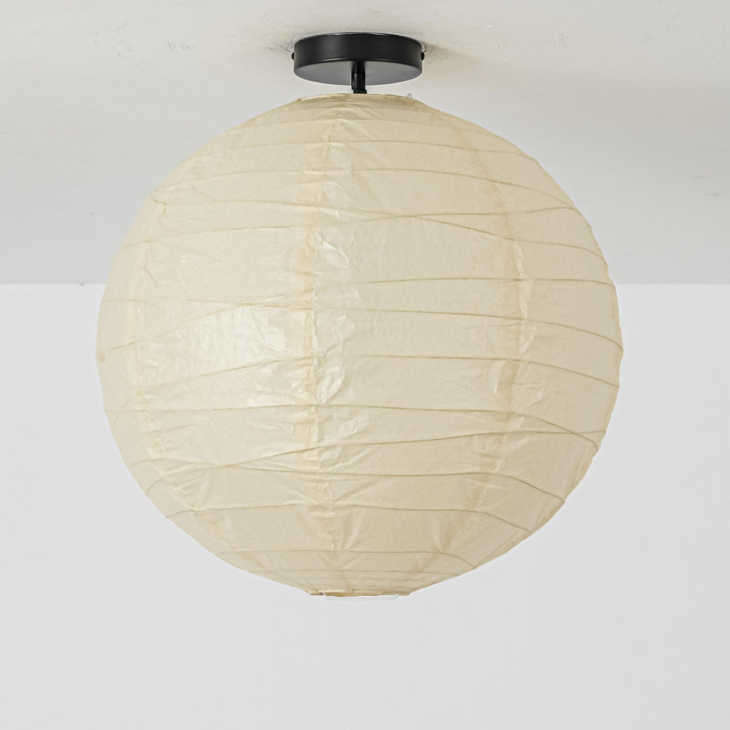 Suspension de lanterne en papier à une lumière avec abat-jour rond en papier, H 98,8 po x l 18,9 po x P 18,9 po