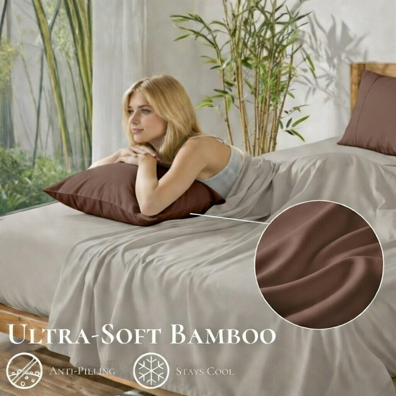 Cooling Bamboo Pillowcases, Set of 2 – Ultra Soft & Breathable, Queen, Treebark