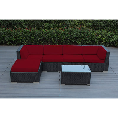Ensemble de conversation en osier pour 4 personnes avec coussins Billyjo