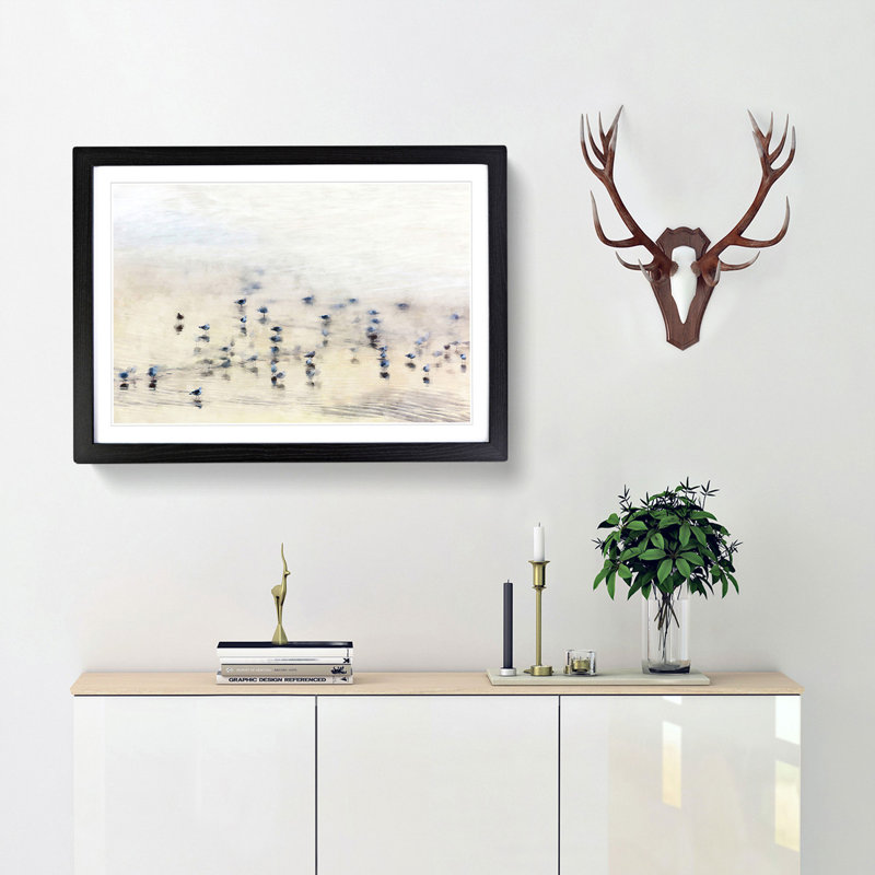 Seagulls upon the Beach - Picture Frame Painting Print, Black Framed, 45cm H x 63cm W x 2cm D
