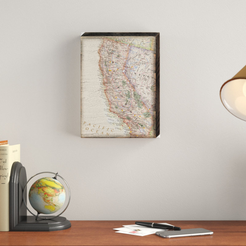 « rétro california côtière map », impression sur bois