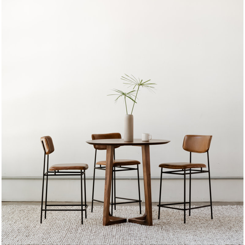 Turin Leather Bar & Counter Stool, Brown Pebbled Top Grain Leather, Counter Stool (26” Seat Height)