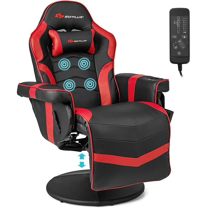 Costway Adjustable Reclining Faux Leather PC & Racing Game Chair, Red/Black