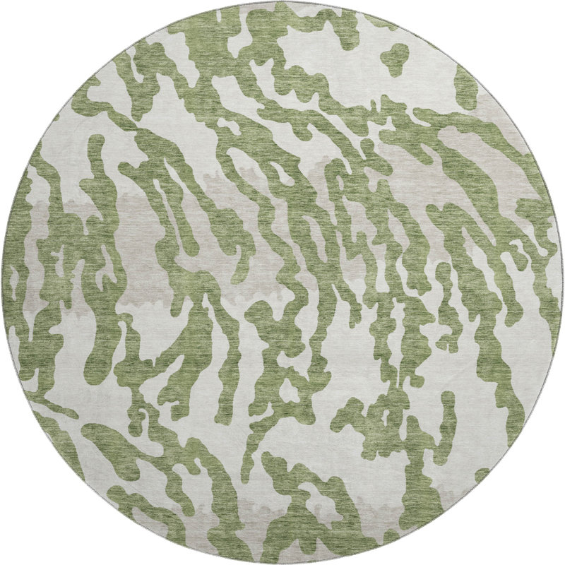 Premium Machine Washable Prisco Green Rug, Round 8'