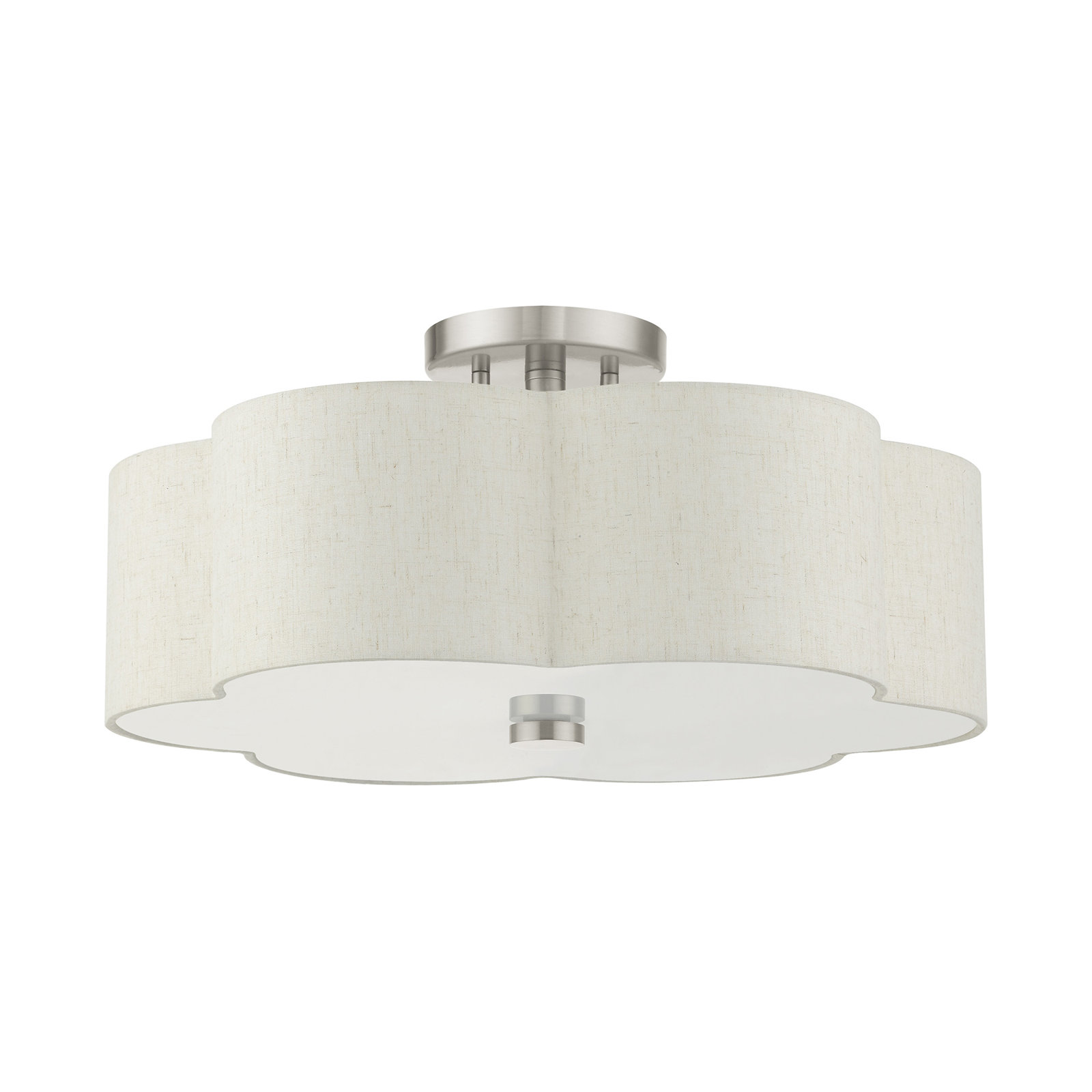 Copper 3 Light Linen Blend Semi Flush Mount, Brushed Nickel, 8.5" H x 18" W x 18" D