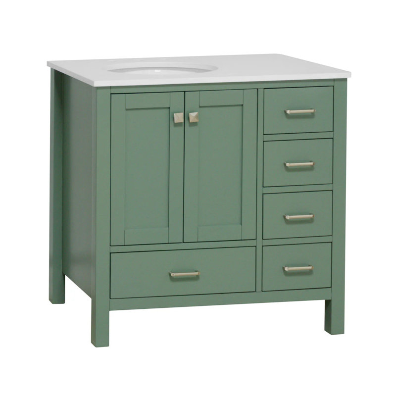 Ensemble de meuble-lavabo simple 36 po Claudett, Vert sauge, Engineered White