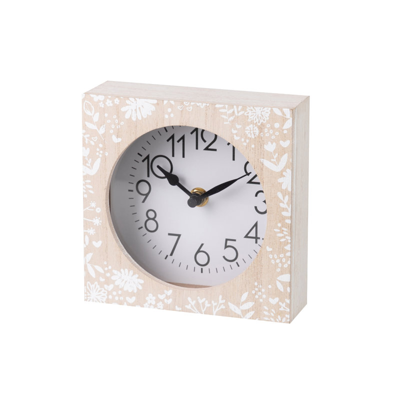 Analogue Manufactured Wood Mechanical Tabletop Clock in Brown White