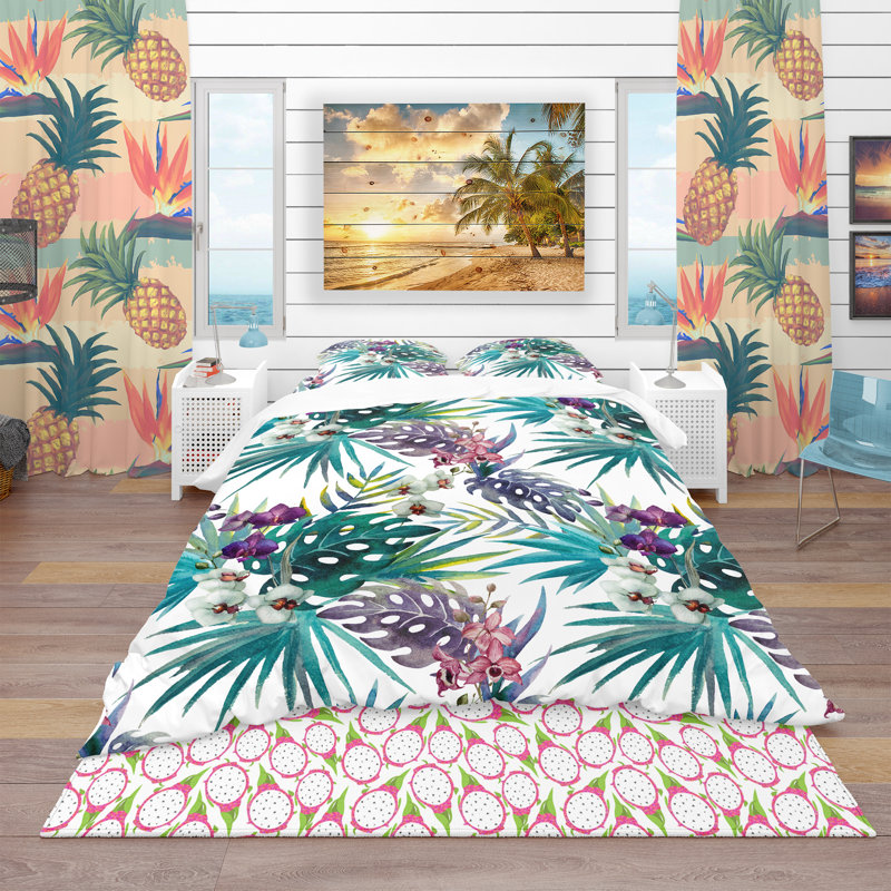 Ensemble de housse de couette tropical, Housse de couette très grand + 2 taies
