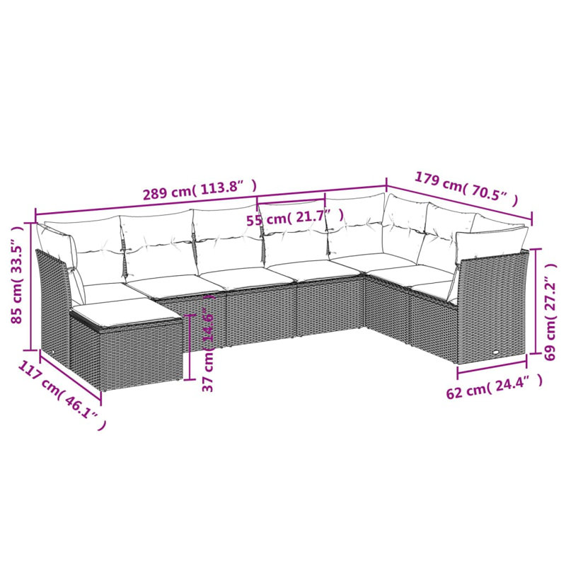 Vidaxl Patio Sofa Set Beige PE Rattan Sectional Sofa