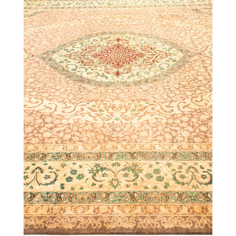 Tapis unique brun / vert noué à la main 8 pi 1 po x 10 pi 3 po Vishay Mogul