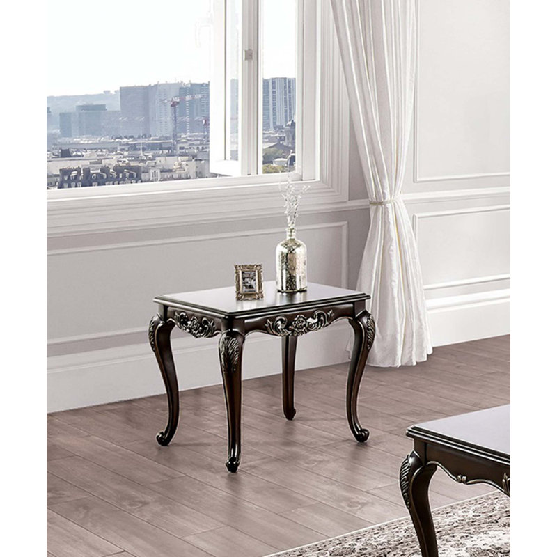Table de bout de style traditionnel avec pieds courbés et structure en bois massif