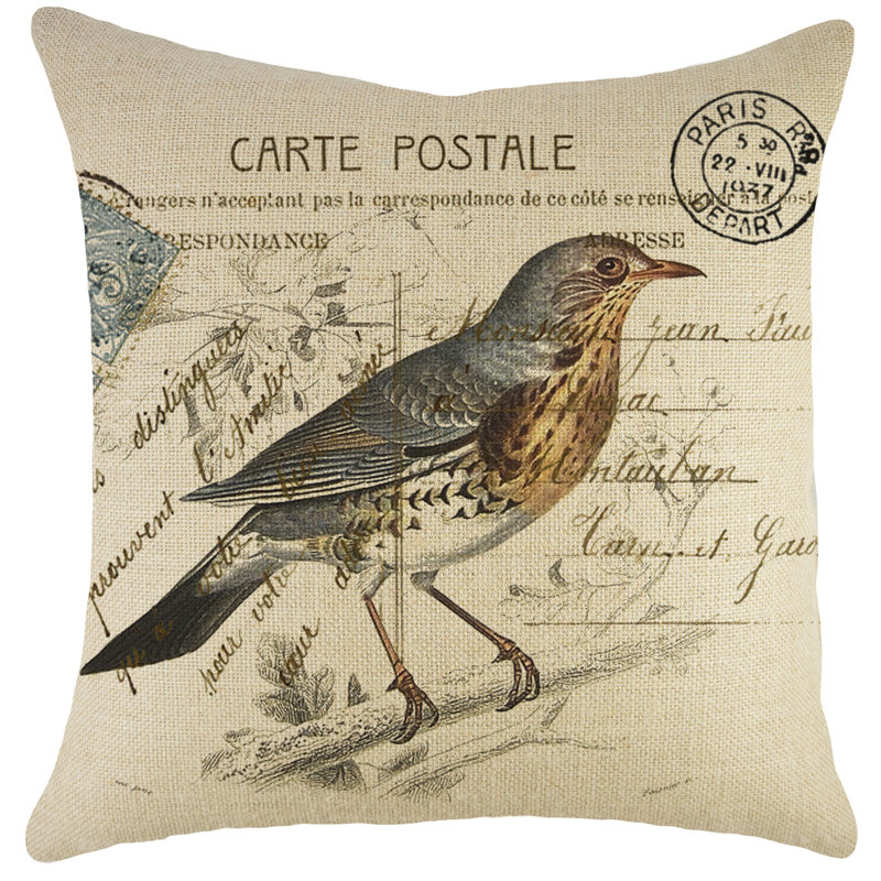 Bird on Branch Jute / Sisal Throw Pillow