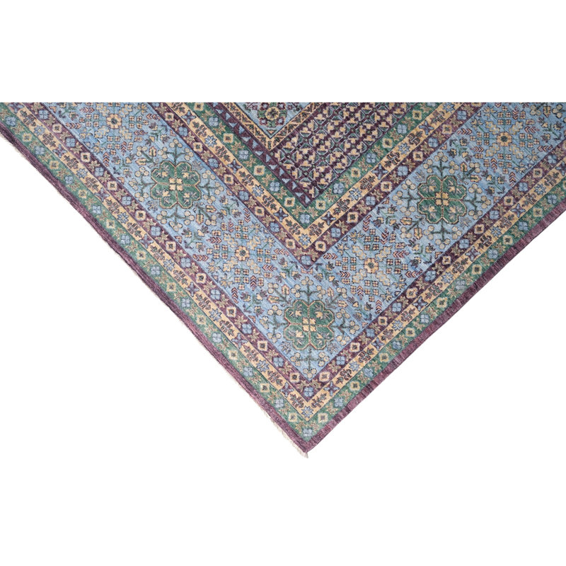 Tapis bleu mer et bleu de haute qualité noué à la main