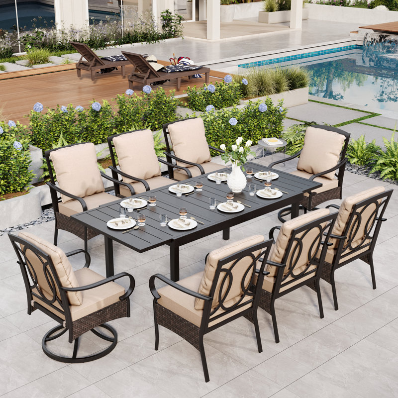 Sutiya 8 - Person Patio Dining Set with Extendable Rectangular Table , Cushions Included