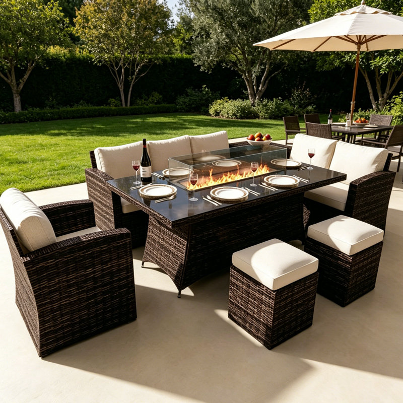Camdan Wicker 8 - Person Patio Conversation Set with Cushions