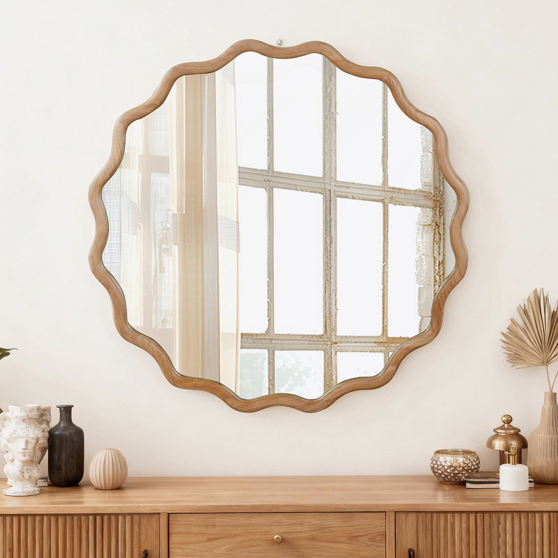 Miroir d'appoint à cadre en bois pour chambre à coucher, salle de bain, salon, entrée, 30 po x 30 po, Bois naturel