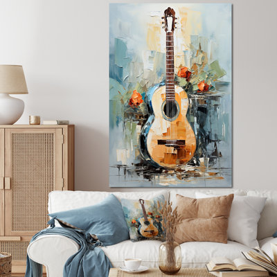 Yellow Fluid Brown Guitar Melody - Music Wall Art