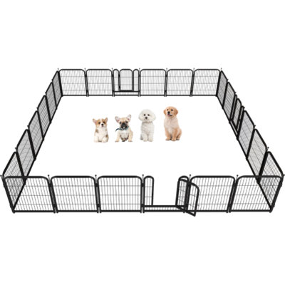 Petorldog 32-Inch Metal Wire Dog Playpen, 24-Panel Fence for Pets, Heavy Duty Kennel for Home & Travel (Black-Silver)