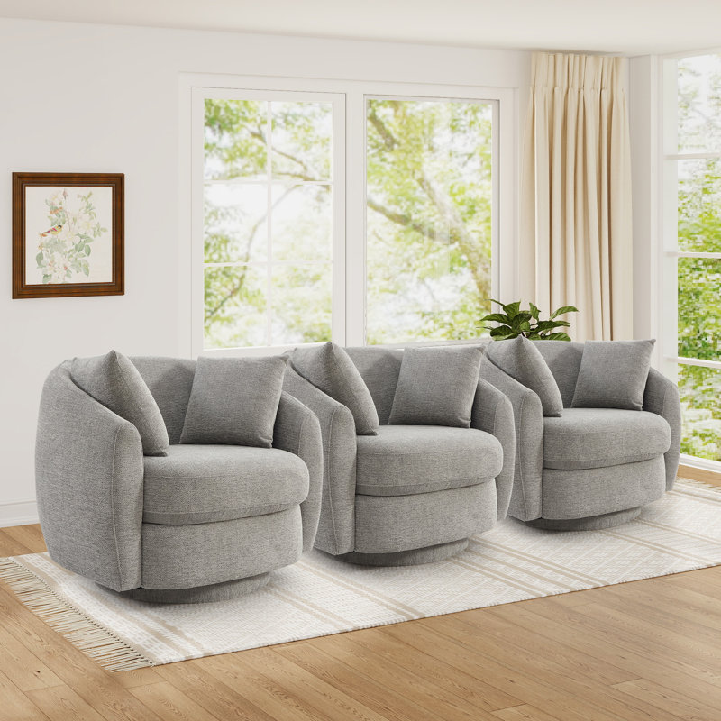 Fauteuil d'appoint pivotant moderne de 38 po de large avec rangement sous le siège et 2 coussins amovibles (ensemble de 3)