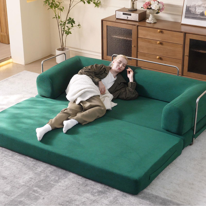 78.74" Convertible Sleeper Sofa Bed, Corduroy Folding Mattress Couch, High Rebound Density Sponge Sofa, Yoga Sofa Lounge Couch For Living Room Bedroom