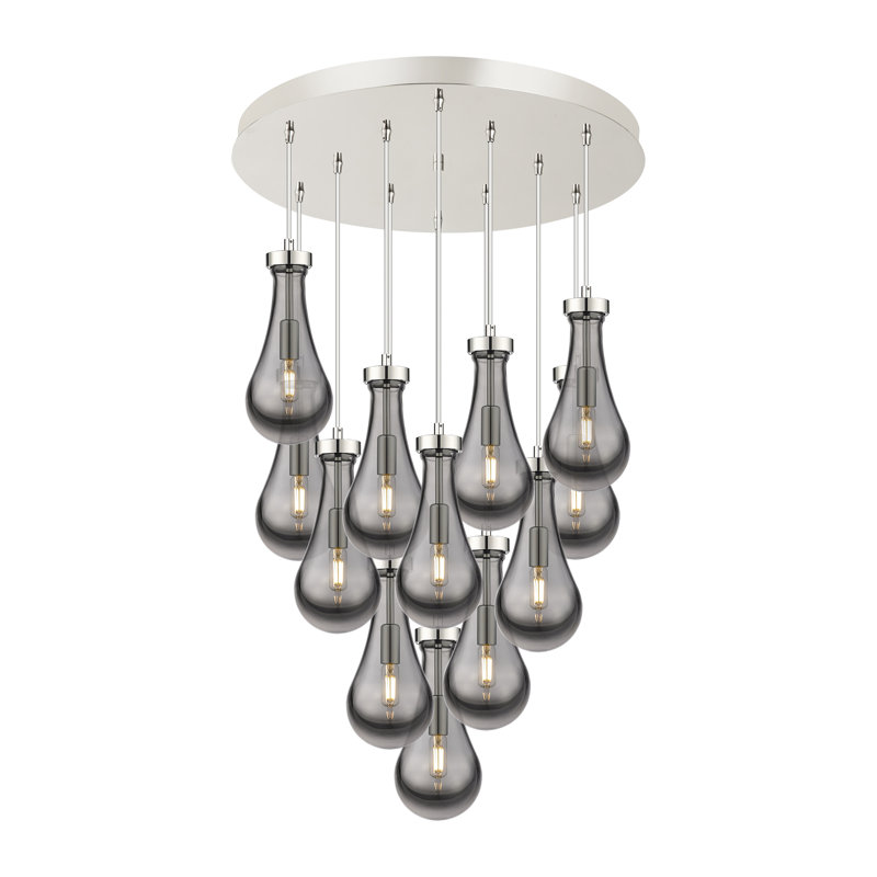 Luminaire suspendu à 12 lumières Edwa, Gris fumée clair, Nickel poli