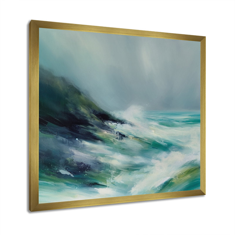 Paysage marin Kinka abstrait II, H 16 po x l 16 po x P 1 po, Encadrement doré
