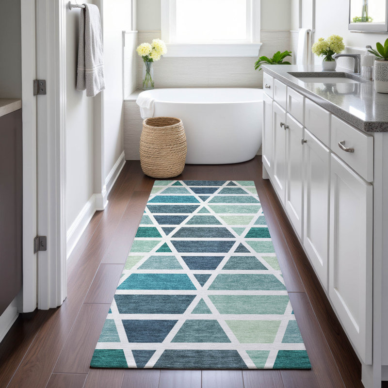 Machine Washable Indoor/Outdoor Chantille ACN2732 Geometric Rug, 2'3" x 7'6" Runner, Teal