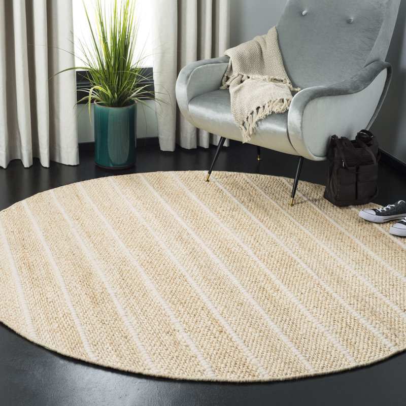 Abas Natural Fiber Hand Woven Jute/Nz Wool Geometric Rug, Round 6', Ivory