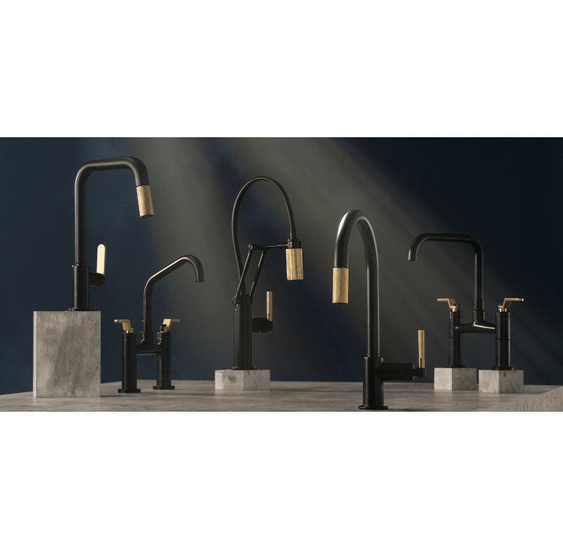 Litze® SmartTouch® Articulating Pull Down Faucet Touch Single Handle Kitchen Faucet with Side Spray, Matte Black/Luxe Gold
