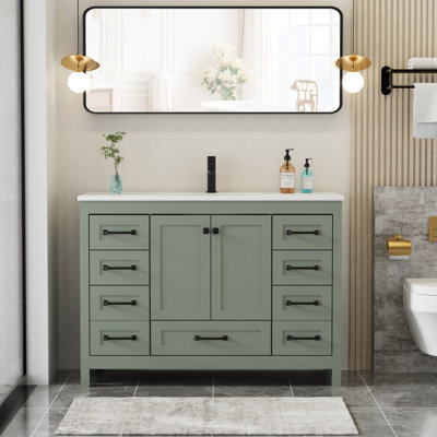 Ensemble de meuble-lavabo simple 48 po avec lavabo, robinet, tablette d'armoire de salle de bain moderne avec tiroirs et portes
