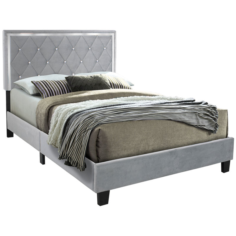 Lit plateforme en bois massif Miekai, Grand, gris