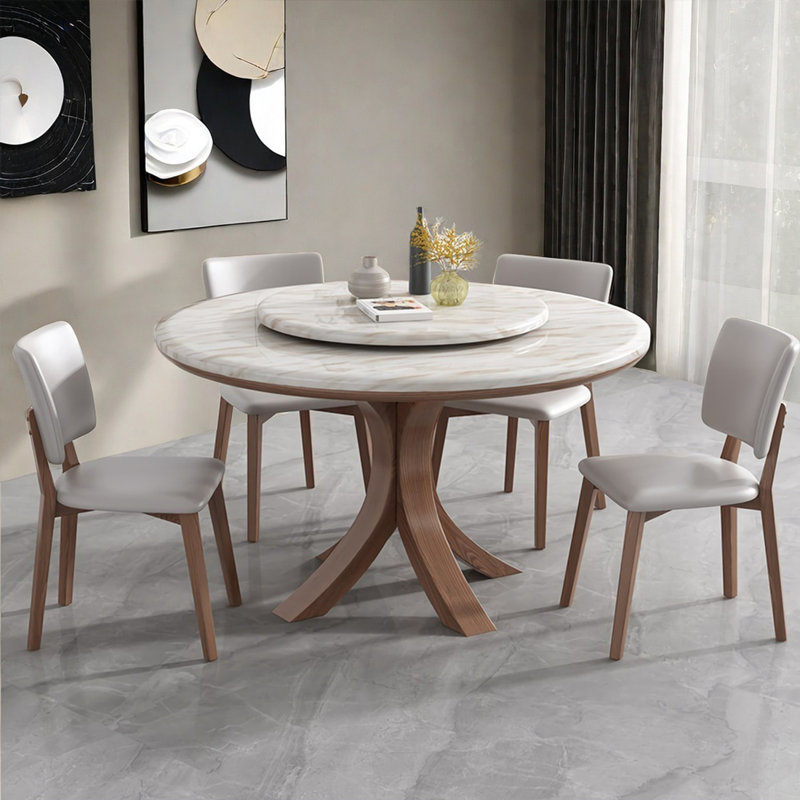 Ensemble de table de salle à manger en faux bois massif et marbre, 7 Pieces: Table, 6 Chairs, 29.9"H x 47.2"L x 35.4"W