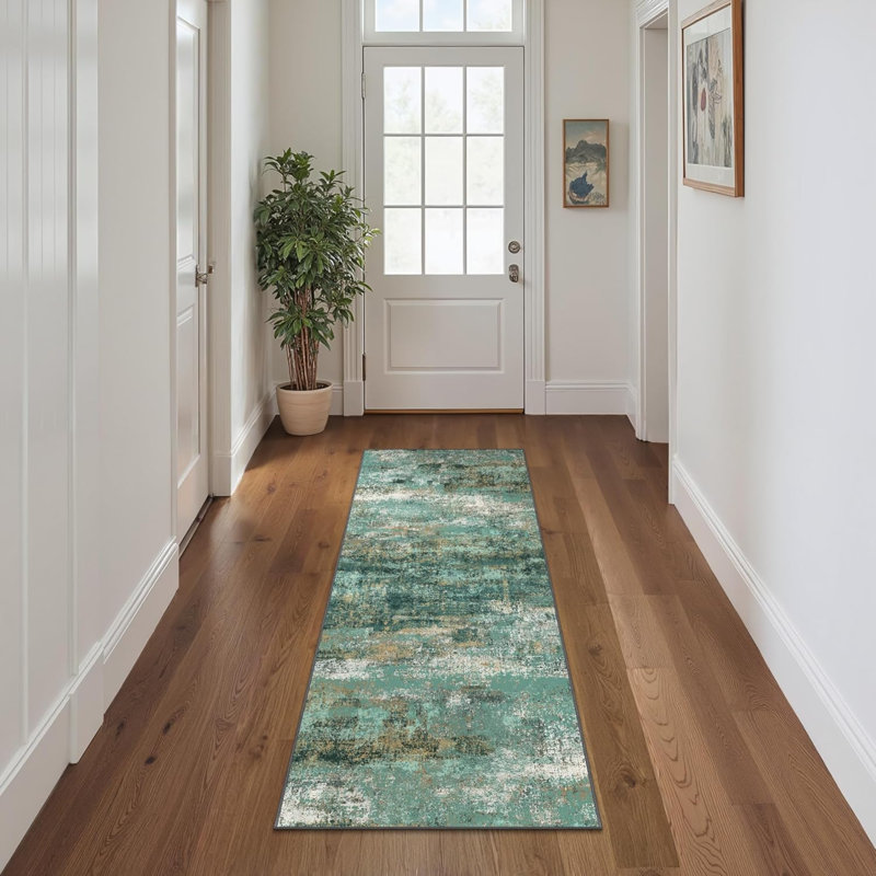 Tapis de couloir pour couloir de cuisine, tapis de couloir lavable à la machine 2 x 6 pour le vestibule, tapis décoratifs modernes et doux, revêtement de sol à poils courts avec envers antidérapant, turquoise