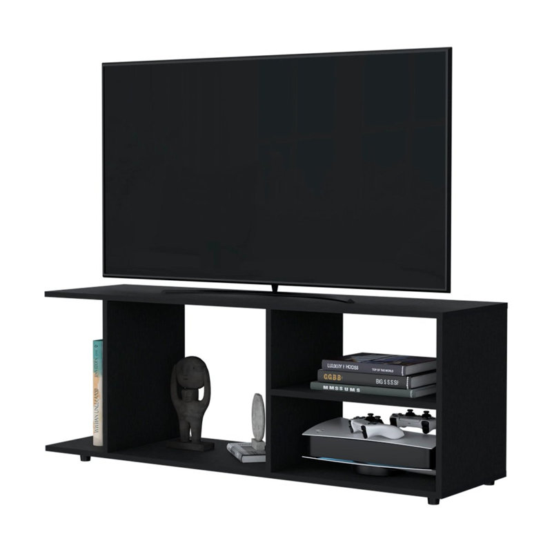 TV Rack With Open Storage Shelves Media Console, Black