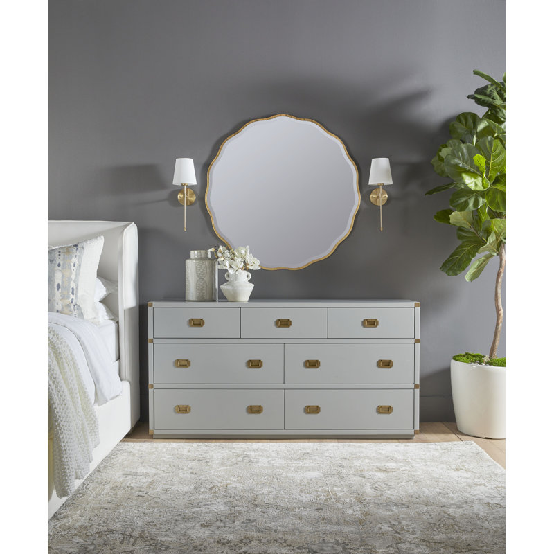 Gray Double Dresser with Felt Lined Drawers and Ball Bearing Glides