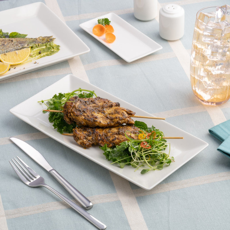 PANORAMA Premium Porcelain Panorama Rectangle Plate, Ivory, 9.3x4.5" | Microwave & Dishwasher Safe