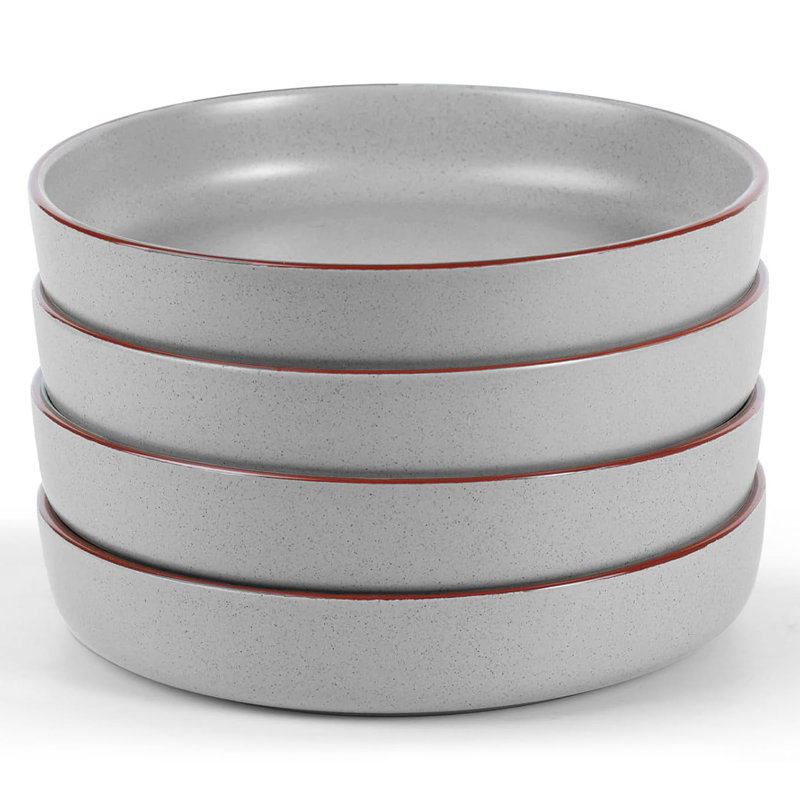 4-Piece Stoneware Pasta Bowl Set- Service For 4, Light Gray