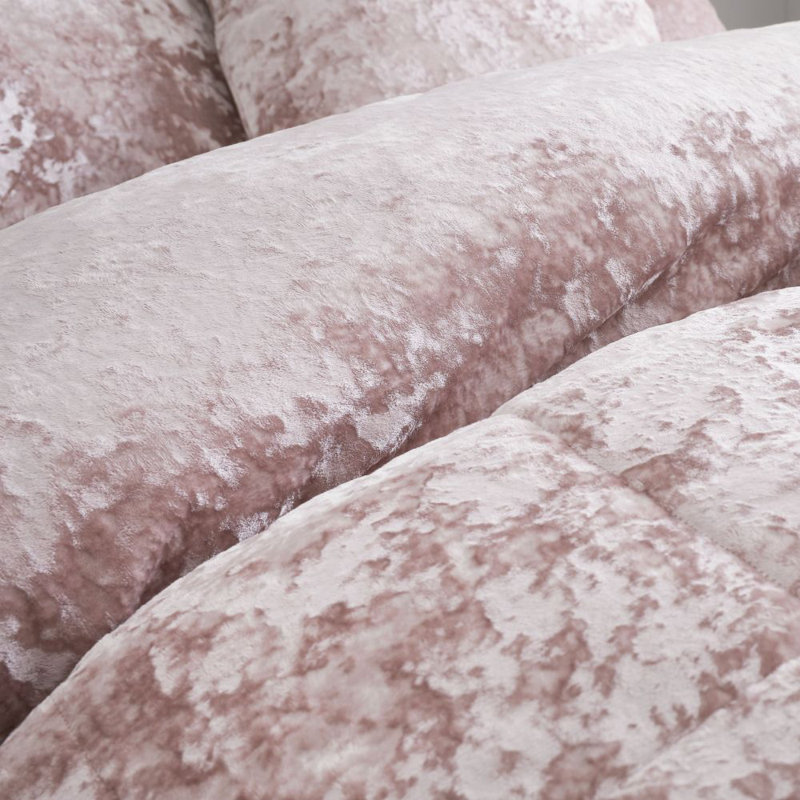 Crushed Velvet Duvet Cover Set with Pillowcases, Double Duvet Cover + 2 Standard Pillowcases, Blush