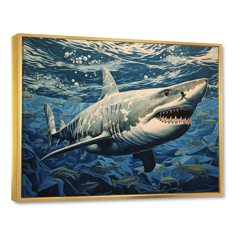 " Shark Echo Painting ", Gold Floater Framed, 24" H x 32" W x 1" D