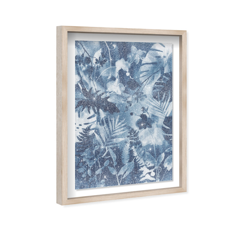 Blue Foliage Print by Oliver Gal, Natural Oak Shadowbox, 11.5"H x 16.5"W