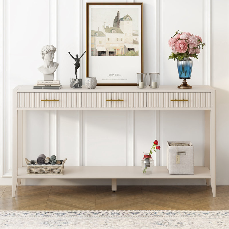 Console avec 3 tiroirs et 1 tablette, Beige