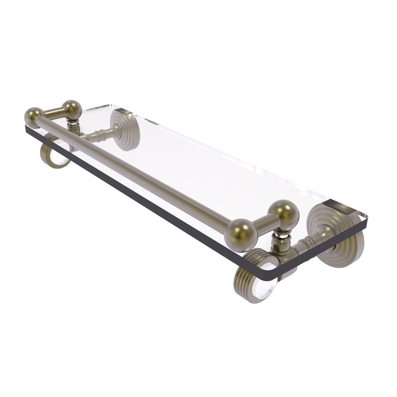 Jarrell Glass Bracket Shelf with Towel Bar, Antique Brass, 3.5" H x 16" W x 5.5" D