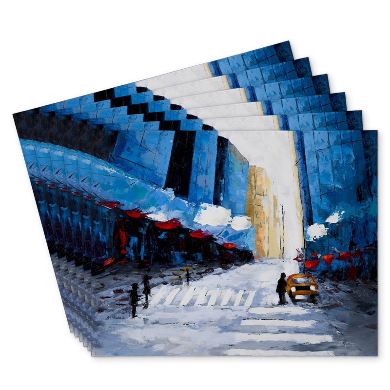 Blue Buildings Polyester Eiver Set of 6 | Home Decor