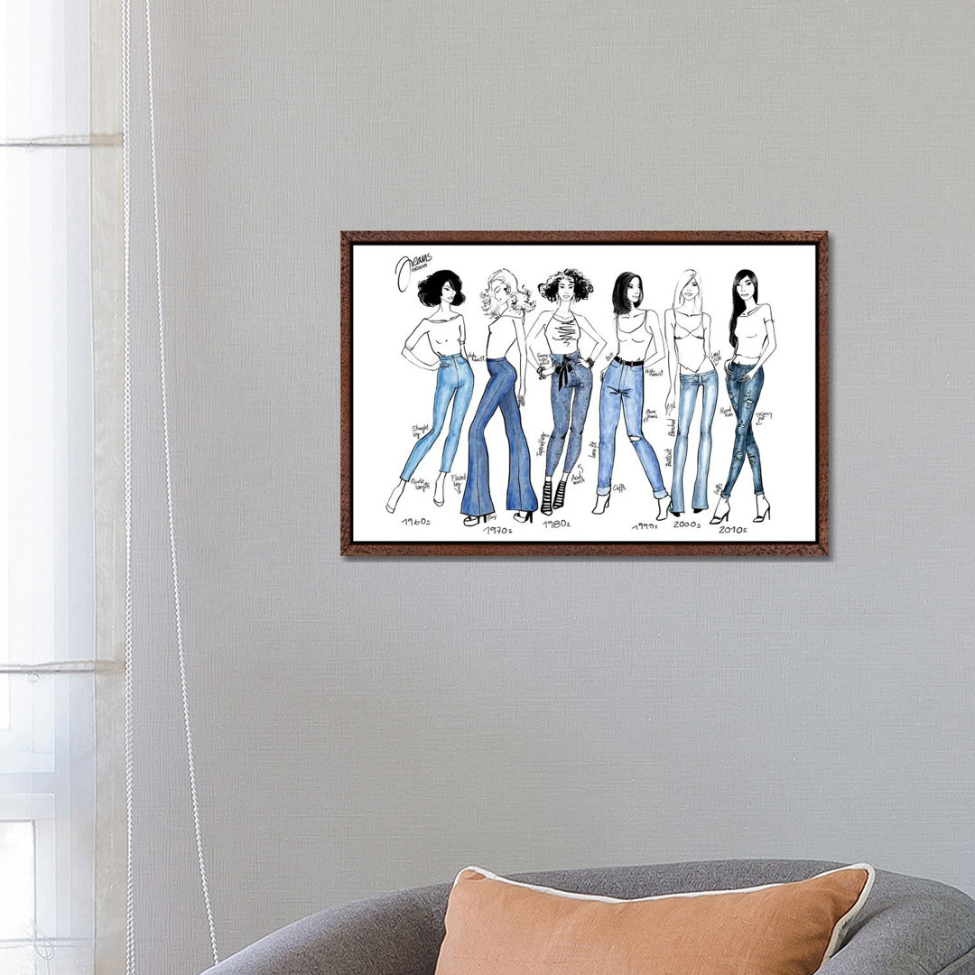 Geschichte der Jeans Mode Illustration von Blursbyai - Galerie-verpackte Leinwand Giclée auf Leinwand