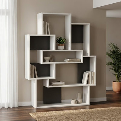 Microscopium Modern Freestanding Bookcase with 6 Asymmetric Compartments 101 x 22 x 132 cm