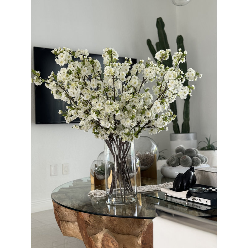 Cherry Blossoms In 16" Glass Cylinder, White