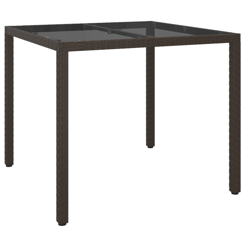 Garden Table Brown Tempered Glass&Poly Rattan Patio Table Multi Colours, Brown, 75.5cm H x 90cm W x 90cm D