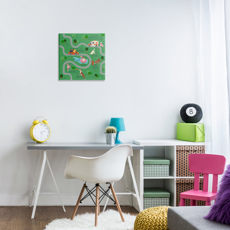 "Whimsical Dogs Map", art mural par Carrie Cantwell, H 17 po x l 17 po