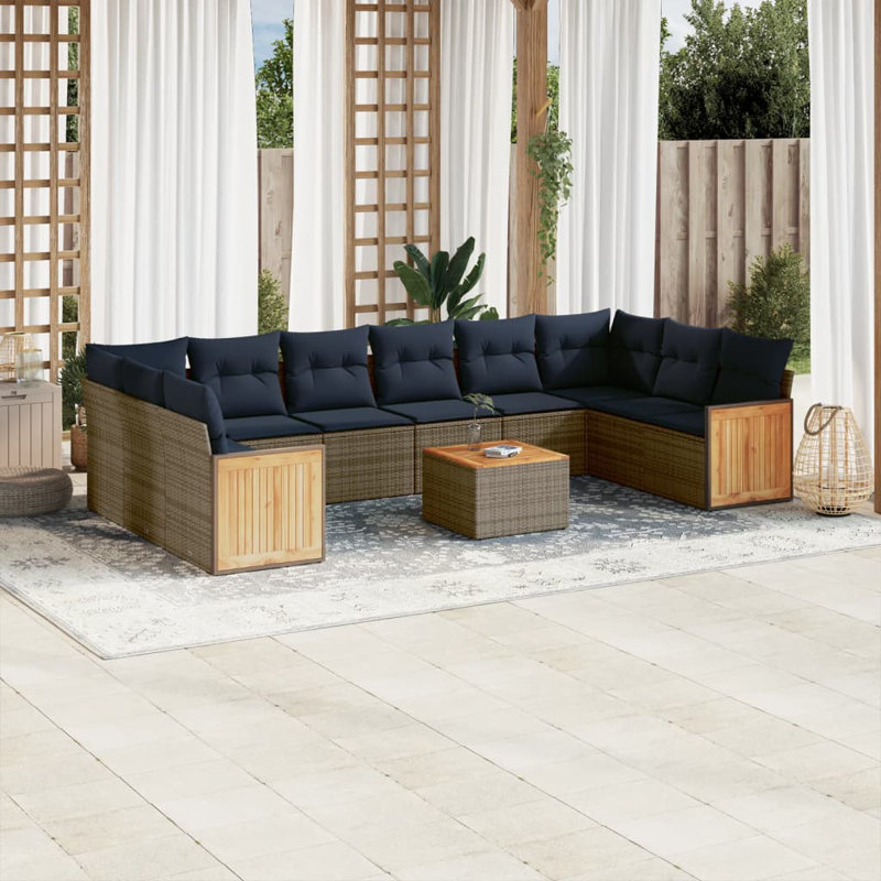  Ensemble de canapé de patio 11 pièces avec coussins en rotin de polyester gris