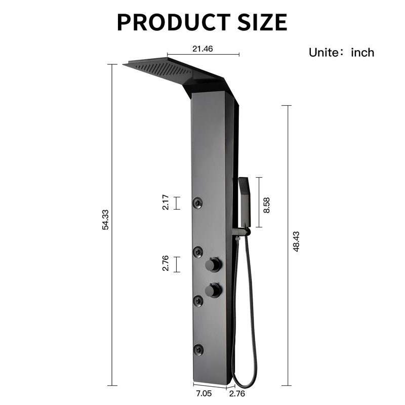 54.33'' Shower Panel with Fixed Shower Head, Matte Black